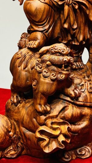 Di Lạc Vác Cành Đào Nhất Tiểu Đứng Bao Tiền Gỗ Sưa