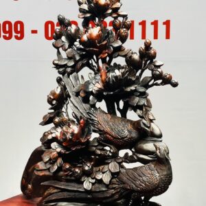 Đôi Chim Trĩ Hoa Mẫu Đơn Gỗ Trắc