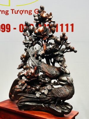 Đôi Chim Trĩ Hoa Mẫu Đơn Gỗ Trắc
