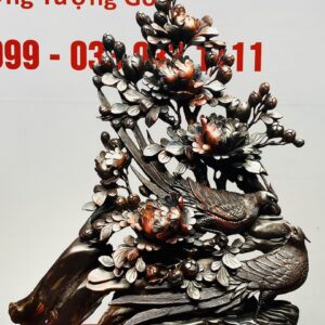 Đôi Chim Trĩ Hoa Mẫu Đơn Gỗ Trắc