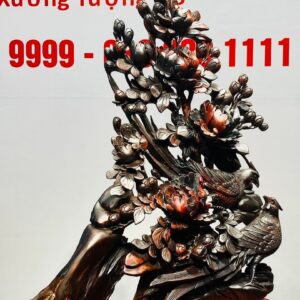 Đôi Chim Trĩ Hoa Mẫu Đơn Gỗ Trắc