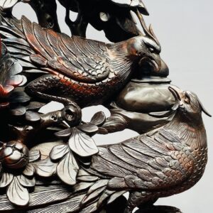 Đôi Chim Trĩ Hoa Mẫu Đơn Gỗ Trắc