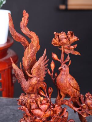 Phu Thê Viên Mãn Hoa Mẫu Đơn Gỗ Sưa