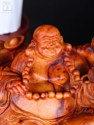 Di Lạc Nhị Tiểu Ngồi Bao Tiền Gỗ Nu Hương Ôm Đá