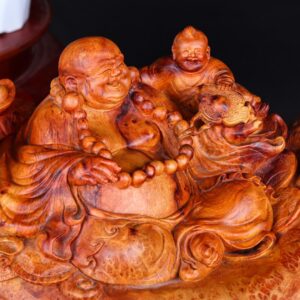 Di Lạc Nhị Tiểu Ngồi Bao Tiền Gỗ Nu Hương Ôm Đá