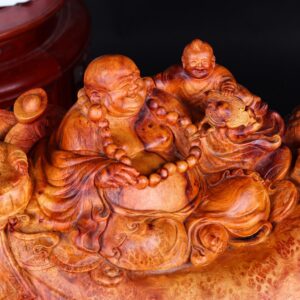 Di Lạc Nhị Tiểu Ngồi Bao Tiền Gỗ Nu Hương Ôm Đá