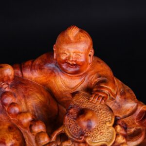 Di Lạc Nhị Tiểu Ngồi Bao Tiền Gỗ Nu Hương Ôm Đá