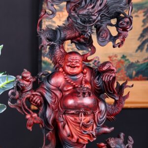 Di Lạc Nhất Long Tam Tiểu Đứng Sen Gỗ Trắc