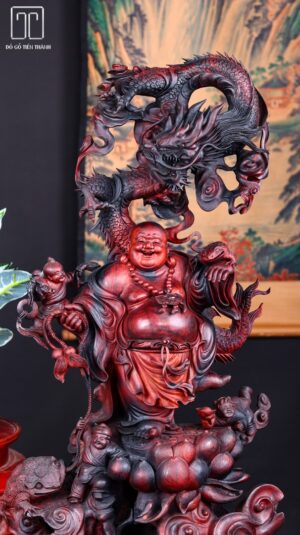 Di Lạc Nhất Long Tam Tiểu Đứng Sen Gỗ Trắc
