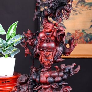 Di Lạc Nhất Long Tam Tiểu Đứng Sen Gỗ Trắc