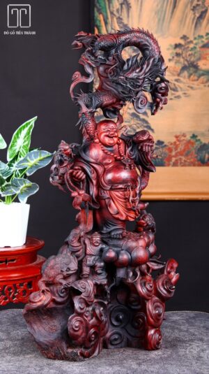 Di Lạc Nhất Long Tam Tiểu Đứng Sen Gỗ Trắc