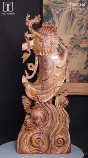 Đạt Ma Đứng Nghê Quá Hải Gỗ Mun Đuôi Công