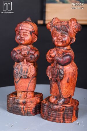 Cặp Tiểu Đồng Chúc Phúc Gỗ Trắc