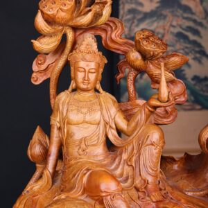 Phật Quan Âm Ngự Sen Gỗ Nu Hương