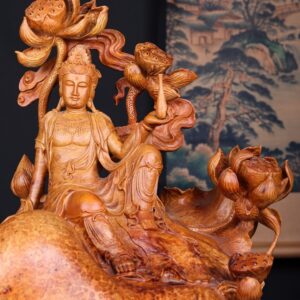 Phật Quan Âm Ngự Sen Gỗ Nu Hương