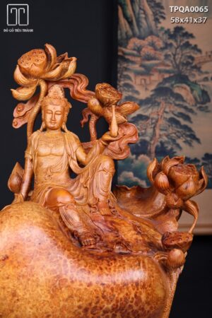 Phật Quan Âm Ngự Sen Gỗ Nu Hương
