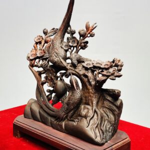 Phu Thê Viên Mãn Đôi Chim Trĩ Hoa Mai Gỗ Trắc