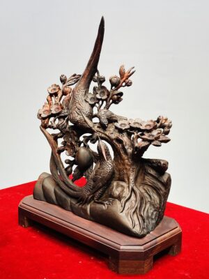 Phu Thê Viên Mãn Đôi Chim Trĩ Hoa Mai Gỗ Trắc