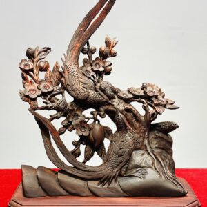 Phu Thê Viên Mãn Đôi Chim Trĩ Hoa Mai Gỗ Trắc