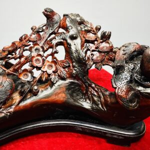 Cầu Gậy Như Ý Ngũ Điểu Hoa Mai Gỗ Trắc