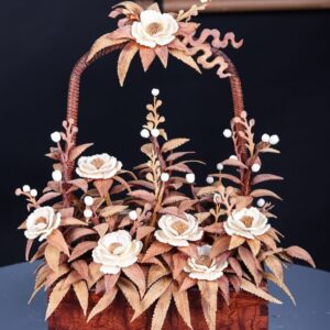 Giỏ Hoa Phù Dung Gỗ Sưa Ngà Voi