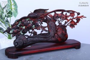 Cầu Gậy Như Ý Chim Trĩ Hoa Mai Gỗ Trắc