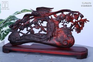 Cầu Gậy Như Ý Chim Trĩ Hoa Mai Gỗ Trắc
