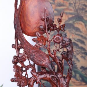 Phu Thê Viên Mãn Chim Trĩ Hoa Mai Gỗ Trắc