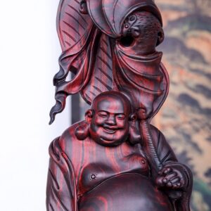 Di Lạc Cầm Quạt Đứng Bao Tiền Gỗ Trắc