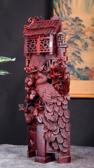 Phu Thê Viên Mãn Đôi Chim Công Gỗ Tử Đàn