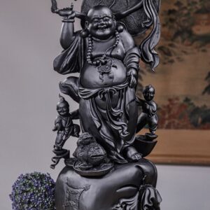 Di Lạc Tam Tiểu Đứng Bao Tiền Gỗ Mun Sừng Khánh Hoà
