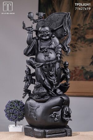 Di Lạc Tam Tiểu Đứng Bao Tiền Gỗ Mun Sừng Khánh Hoà