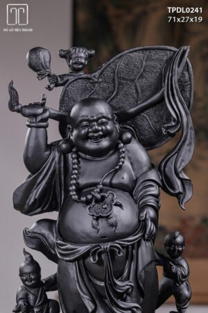 Di Lạc Tam Tiểu Đứng Bao Tiền Gỗ Mun Sừng Khánh Hoà
