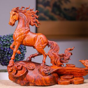 Nhất Mã Đứng Bao Tiền Cầu Gậy Như Ý Gỗ Sưa