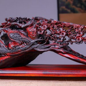 Cầu Gậy Như Ý Đôi Chim Trĩ Hoa Mai Gỗ Trắc