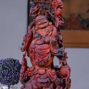 Di Lạc Tam Tiểu Vác Cành Đào Đứng Nghê Gỗ Trắc