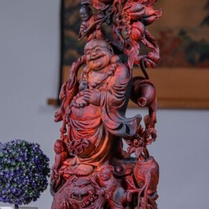 Di Lạc Tam Tiểu Vác Cành Đào Đứng Nghê Gỗ Trắc