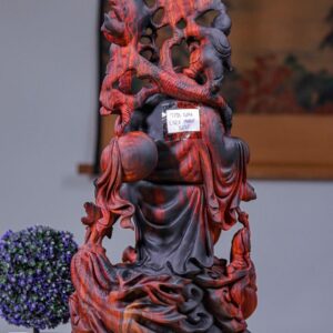 Di Lạc Tam Tiểu Vác Cành Đào Đứng Nghê Gỗ Trắc