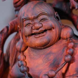 Di Lạc Tam Tiểu Vác Cành Đào Đứng Nghê Gỗ Trắc