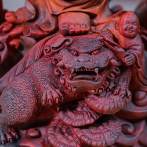 Di Lạc Tam Tiểu Vác Cành Đào Đứng Nghê Gỗ Trắc