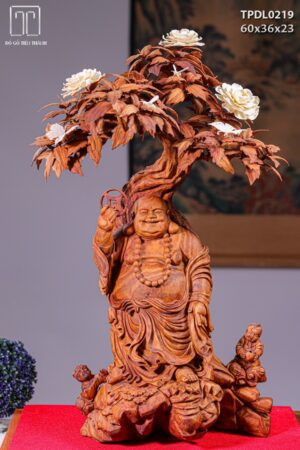 Di Lạc Nhị Tiểu Cây Hoa Phù Dung Gỗ Sưa Đỏ + Ngà Voi