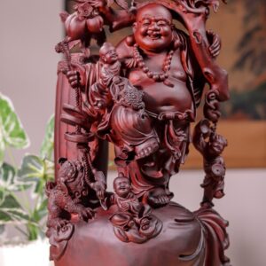 Di Lạc Tam Tiểu Vác Cành Đào Đứng Bao Tiền Gỗ Tử Đàn