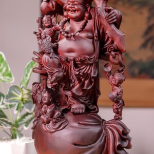 Di Lạc Tam Tiểu Vác Cành Đào Đứng Bao Tiền Gỗ Tử Đàn