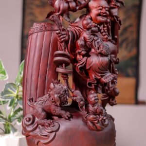Di Lạc Tam Tiểu Vác Cành Đào Đứng Bao Tiền Gỗ Tử Đàn