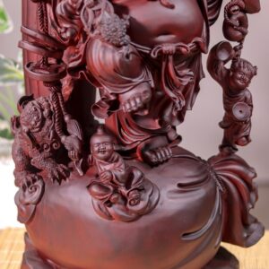 Di Lạc Tam Tiểu Vác Cành Đào Đứng Bao Tiền Gỗ Tử Đàn