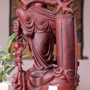 Di Lạc Tam Tiểu Vác Cành Đào Đứng Bao Tiền Gỗ Tử Đàn
