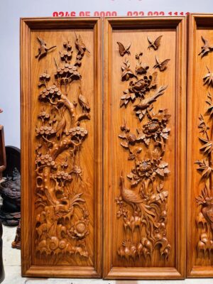 Tranh Gỗ Tứ Quý Tùng - Cúc - Trúc - Mai Gỗ Hương