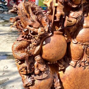 Di Lạc Ngũ Phúc Tứ Linh Vác Cành Đào Đứng Bao Tiền Gỗ Nu Hương