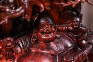 Di Lạc Tam Tiểu Ngồi Bao Tiền Gỗ Trắc