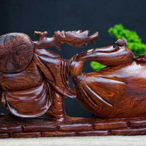 Di Lạc Tam Tiểu Vác Cành Đào Kéo Bao Tiền Gỗ Cẩm